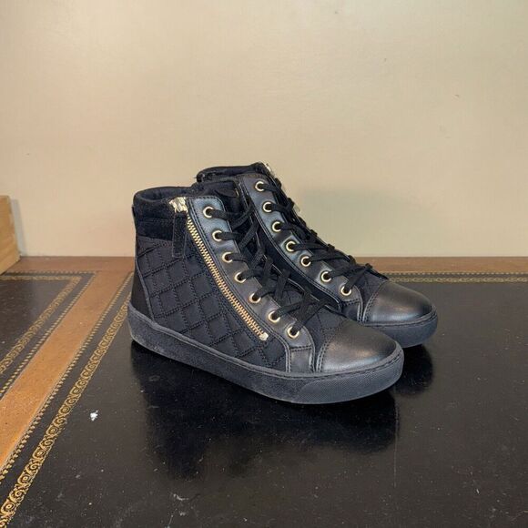 ALDO Conde-36 Black Gold Quilted Side Zipper Lace Women’s Size 7.5 - Picture 1 of 6